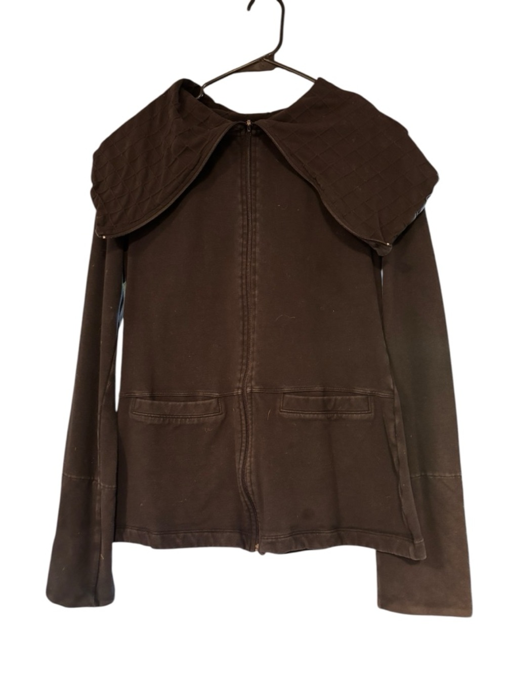 Black Women’s Zip-Front Jacket with Quilted Cape Collar